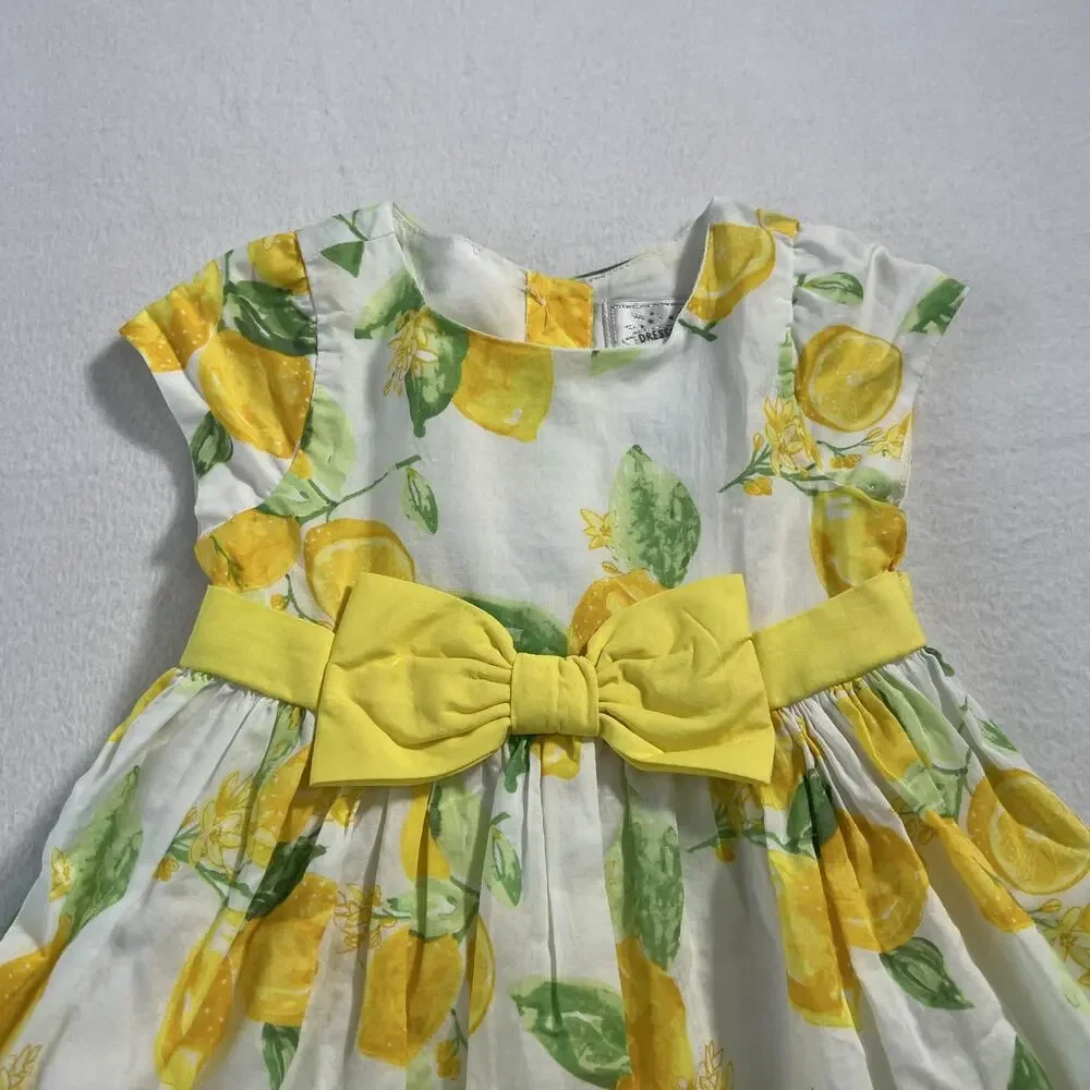 Gymboree Dressed Up Dress Girls 18-24M‎ Yellow Lemon Print Bow Party Easter